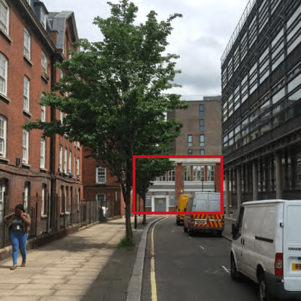 Existing image of proposals looking east along Chadwick Street from Horseferry Road